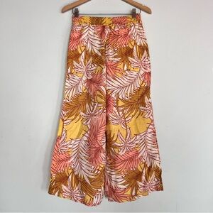 NWOT 100% Linen Floral Boho Wide Leg Cropped High Waisted Pants Vacation